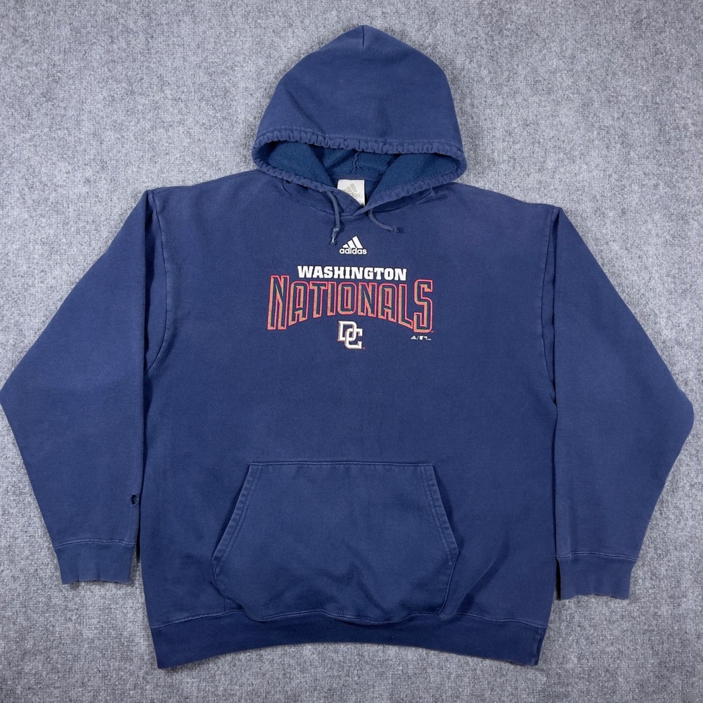 Y2K Washington Nationals Adidas Hoodie Mens Large Navy MLB Pullover Sweatshirt